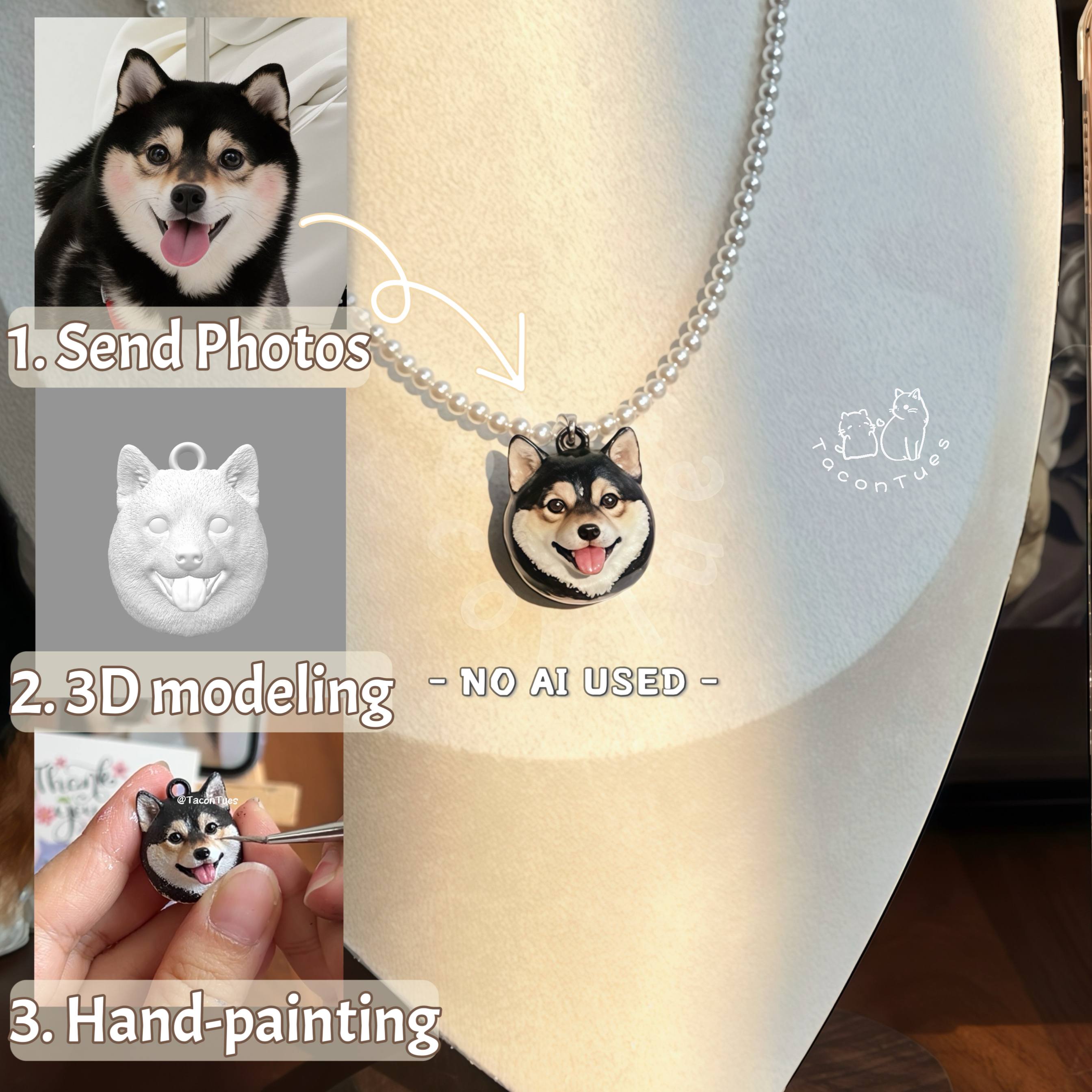 Custom Pet Portrait Necklace | 3D Modeled & Hand-Painted Pet Pendant