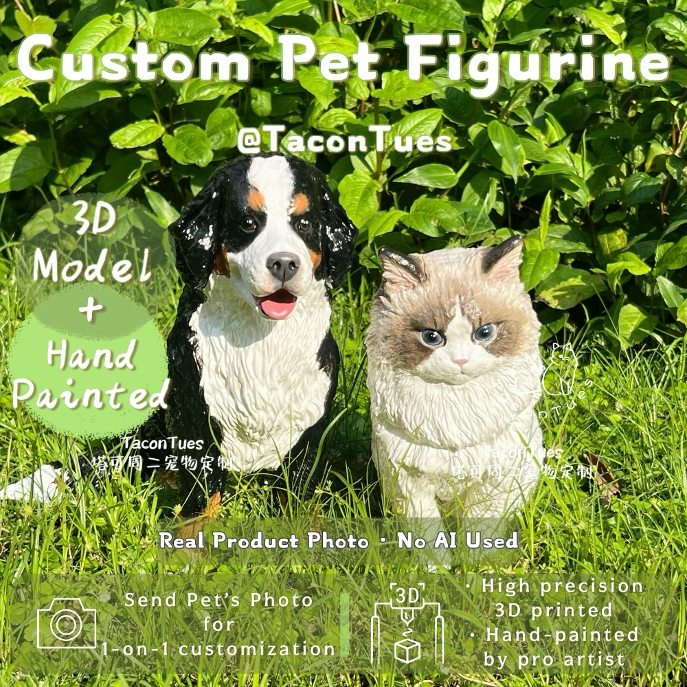 Dog and cat in grass for custom pet figurines