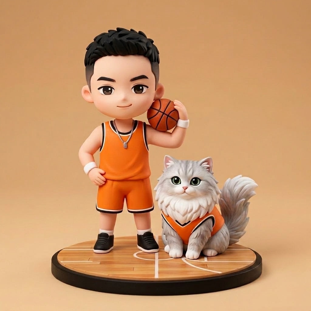 Custom Cartoon Figurine of You & Your Pet, Hand-Painted, 3.2 Inch