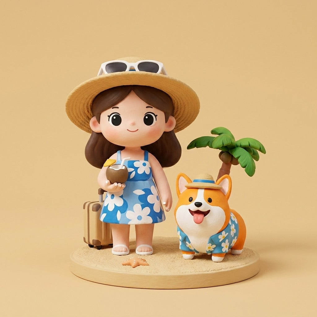 Custom Cartoon Figurine of You & Your Pet, Hand-Painted, 3.2 Inch