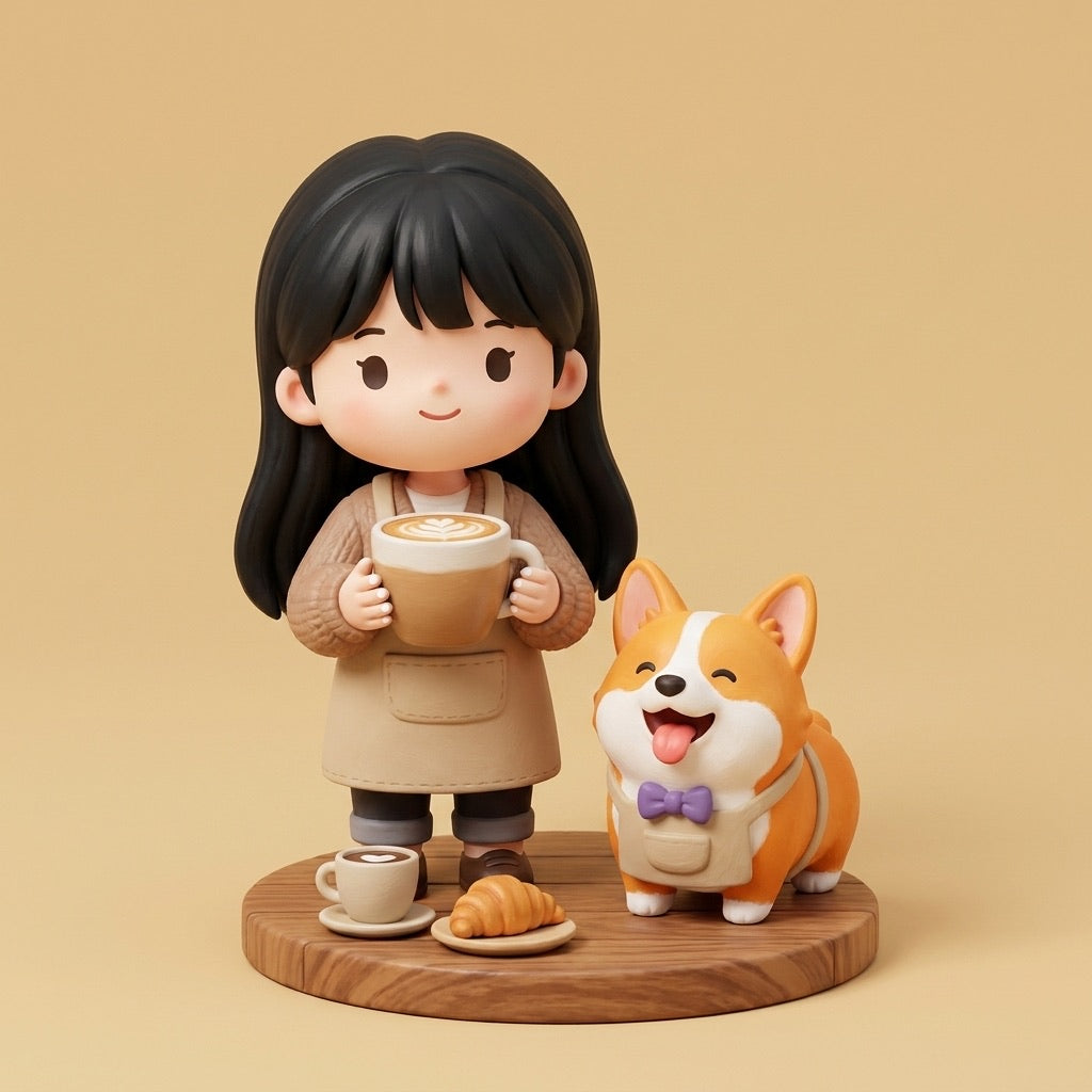 Custom Cartoon Figurine of You & Your Pet, Hand-Painted, 3.2 Inch