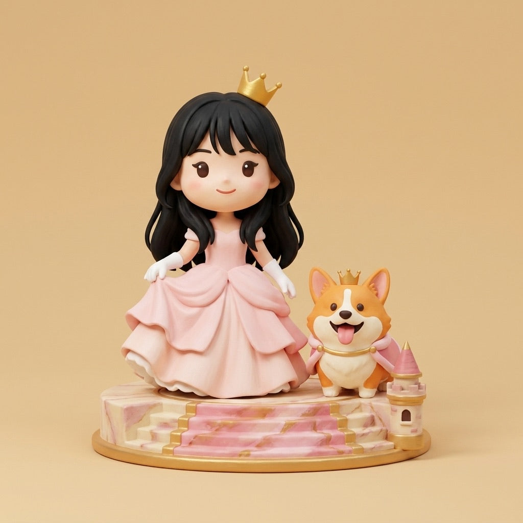 Custom Cartoon Figurine of You & Your Pet, Hand-Painted, 3.2 Inch