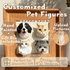 Custom pet figures display, hand-painted dog and cat memorial sculptures in wooden frame, personalized 3D plaster pet gifts from photos