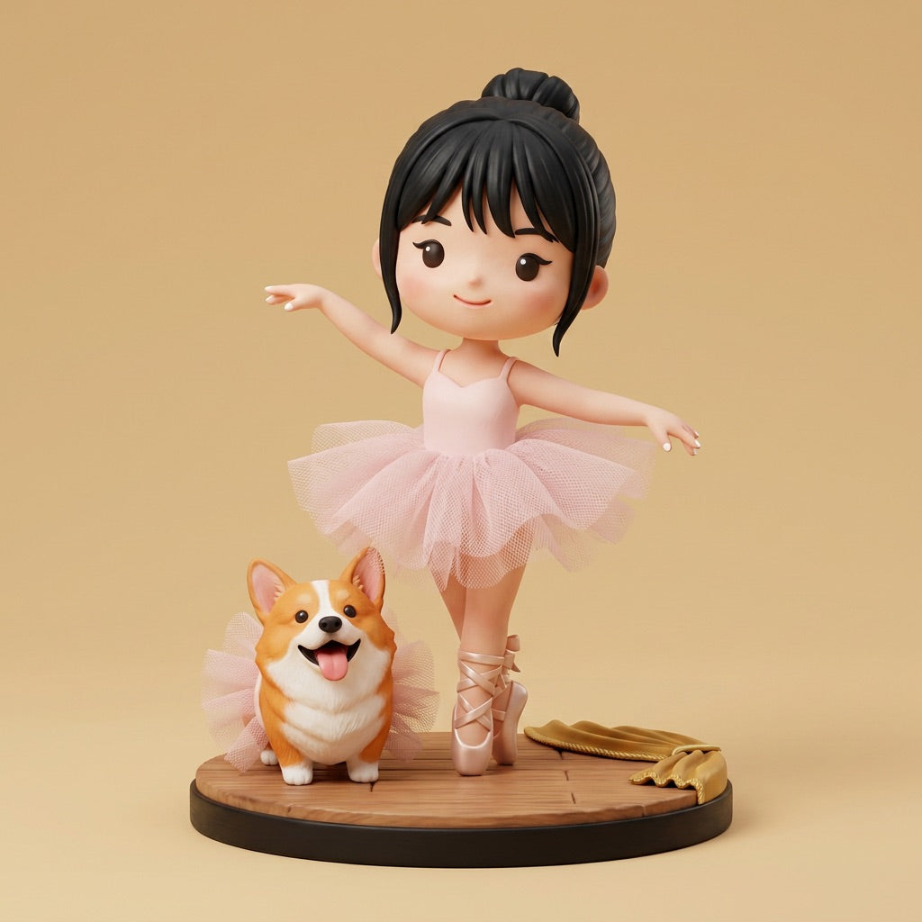 Custom Cartoon Figurine of You &amp; Your Pet, Hand-Painted, 3.2 Inch
