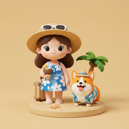 Custom Cartoon Figurine of You &amp; Your Pet, Hand-Painted, 3.2 Inch