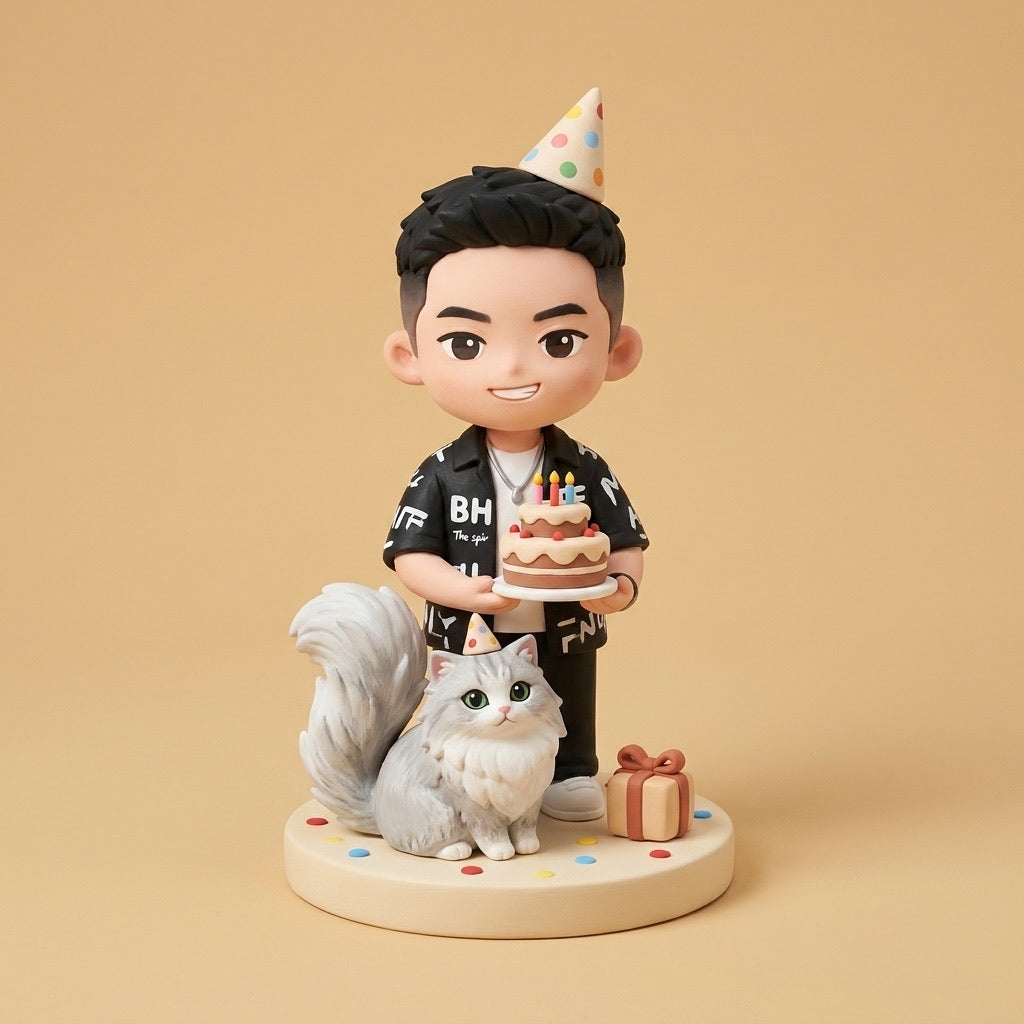 Custom Cartoon Figurine of You &amp; Your Pet, Hand-Painted, 3.2 Inch