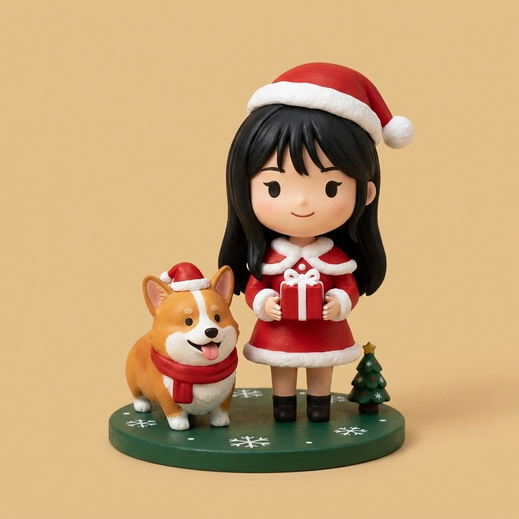 Custom Cartoon Figurine of You &amp; Your Pet, Hand-Painted, 3.2 Inch