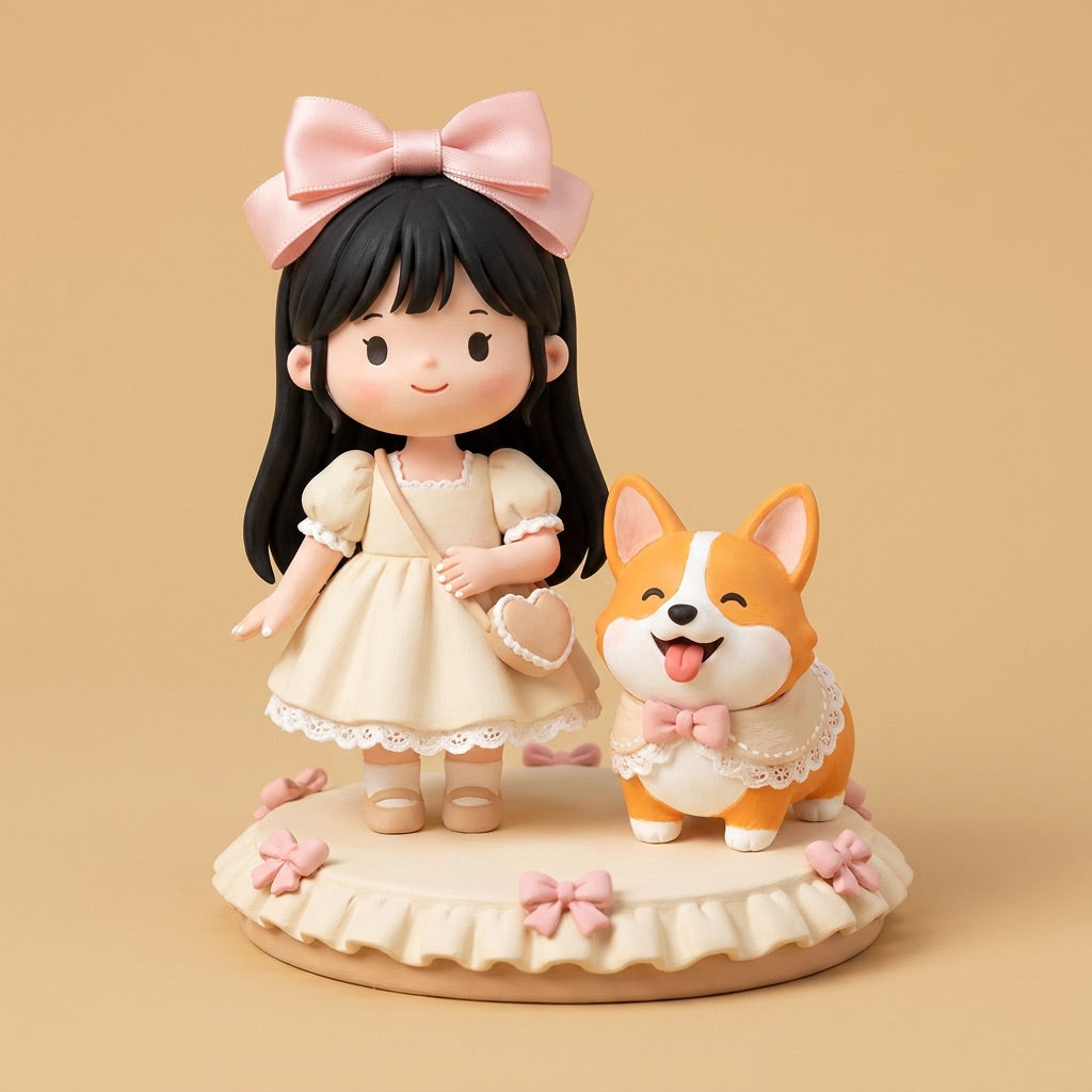 Custom Cartoon Figurine of You &amp; Your Pet, Hand-Painted, 3.2 Inch