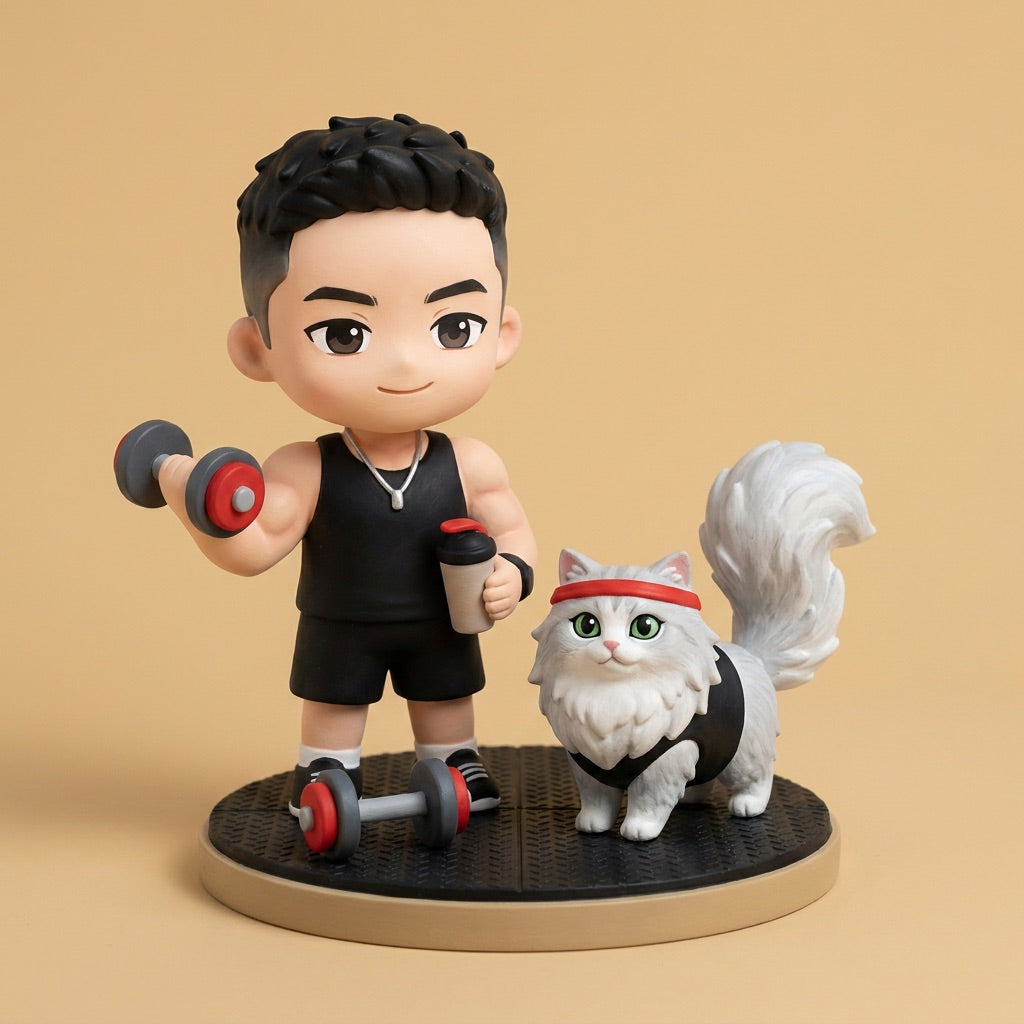 Custom Cartoon Figurine of You &amp; Your Pet, Hand-Painted, 3.2 Inch
