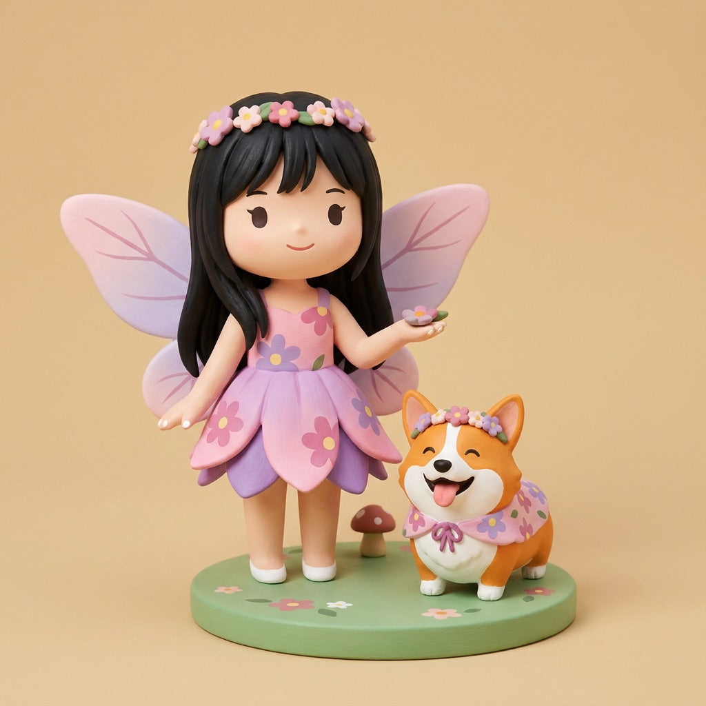 Custom Cartoon Figurine of You &amp; Your Pet, Hand-Painted, 3.2 Inch
