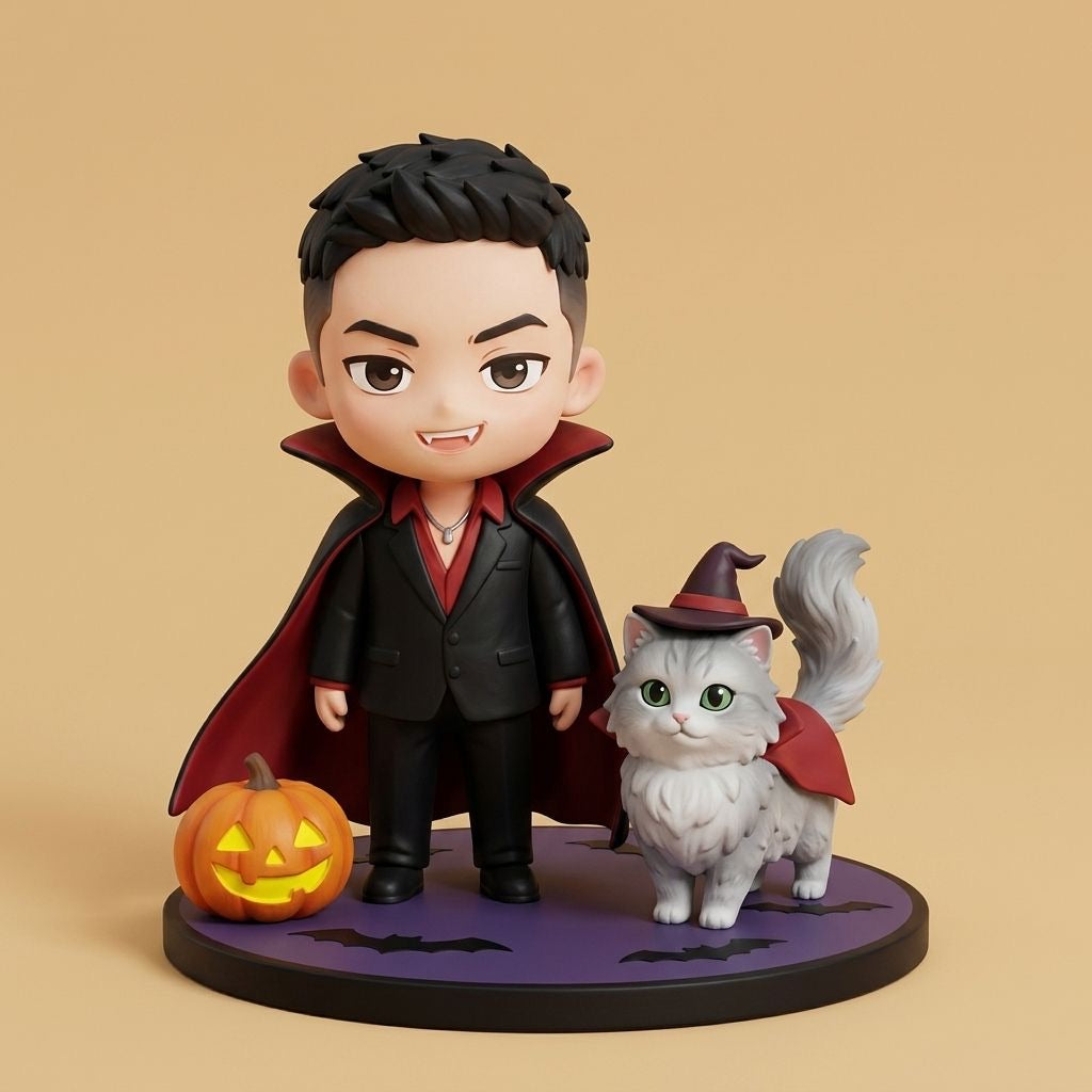 Custom Cartoon Figurine of You & Your Pet, Hand-Painted, 3.2 Inch