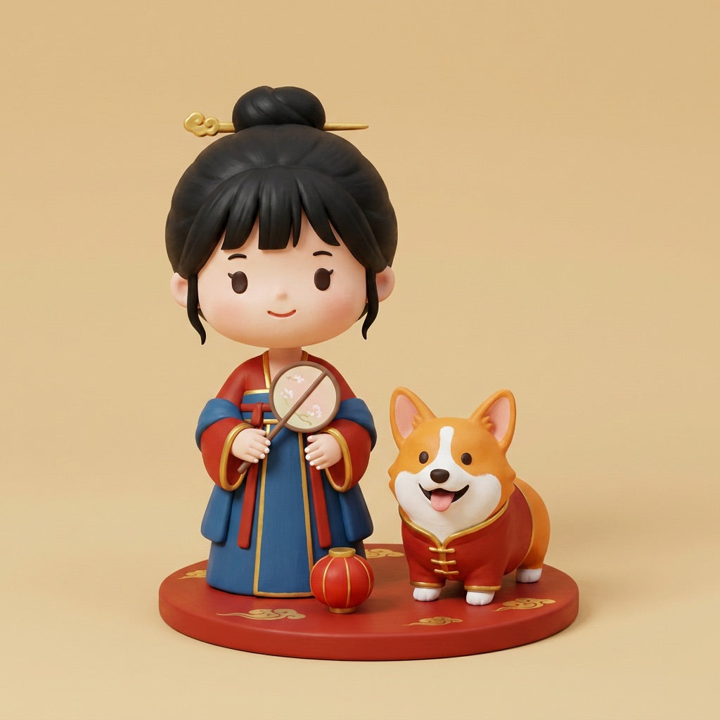 Custom Cartoon Figurine of You &amp; Your Pet, Hand-Painted, 3.2 Inch