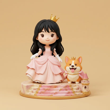 Custom Cartoon Figurine of You &amp; Your Pet, Hand-Painted, 3.2 Inch