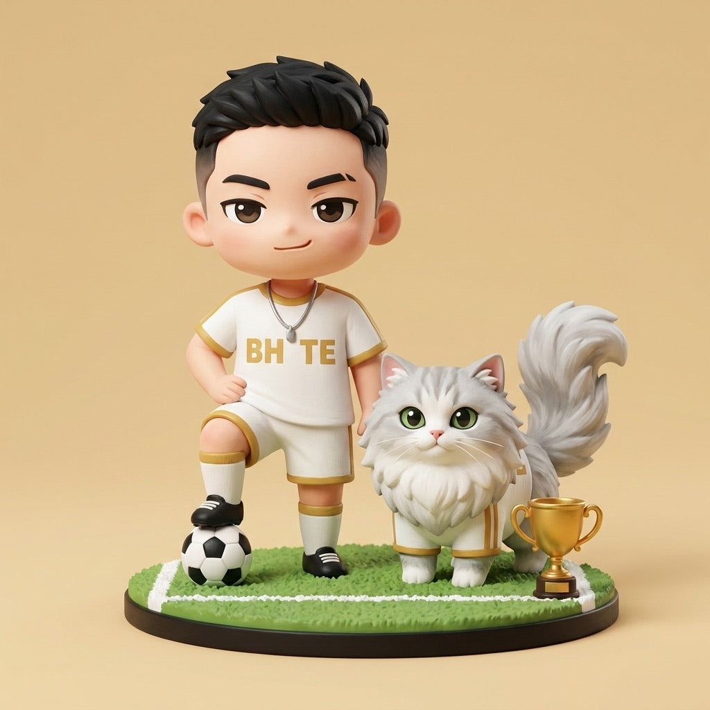 Custom Cartoon Figurine of You &amp; Your Pet, Hand-Painted, 3.2 Inch