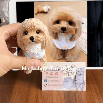 Handcrafted 3D sculpting and painting process for custom Maltese dog full-body figurine, not AI generated, made to order