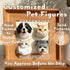 Four custom hand-painted pet figurines of cats and dogs displayed in a wooden frame, real product photo with no AI used